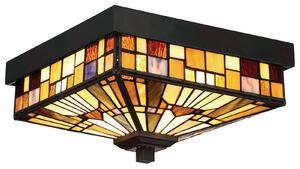 QUOIZEL Kültéri lámpa Inglenook színes üveggel, dimmelhető, Bronz / antik sárgaréz, fém, Tiffany