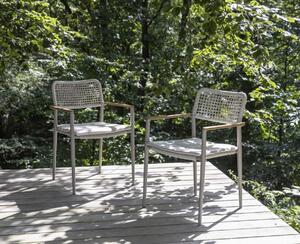 Malia kerti szék, bézs kötél, bézs alumínium váz, teakfa karfa
