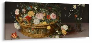 Kép - Jan Brueghel the Elder, Flowers in a Basket and a Vase, reprodukciók (120x50 cm)