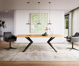 DELIFE Étkezőasztal Edge hajóformájú 240x120x2,5-3 tölgy természetes Zenthara szögletes fém fekete svájci él