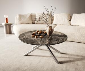 DELIFE Dohányzóasztal Edge kerek 90x90 cm Laminam® Emperador extra fényes sötétbarna rozsdamentes acél szálcsiszolt
