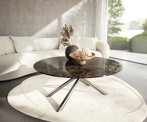 DELIFE Dohányzóasztal Edge kerek 100x100 cm Laminam® Emperador Extra Lucidato sötétbarna Sarity rozsdamentes acél szálcsiszolt