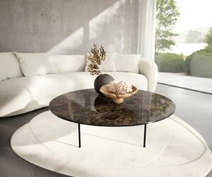 DELIFE Dohányzóasztal Edge kerek 100x100 cm Laminam® Emperador Extra Lucidato kerámia sötétbarna Trive fém fekete