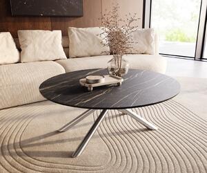 DELIFE Dohányzóasztal Edge kerek 100x100 cm Laminam® kerámia Noir Desir barna rozsdamentes acél szálcsiszolt
