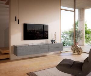 DELIFE TV szekrény Cuor 220 cm kerámia beton szürke 1 billenő ajtó 2 fiókos lebegő