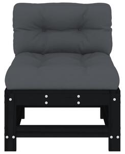 VidaXL fekete tömör fenyőfa középső kanapé párnákkal