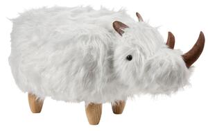 Állatos puff WOOLLY Műszőrme Fehér Orrszarvú