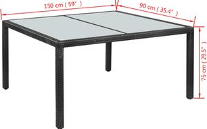 VidaXL fekete polyrattan kerti asztal 150 x 90 x 75 cm