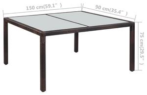 VidaXL barna polyrattan és üveg kerti asztal 150 x 90 x 75 cm