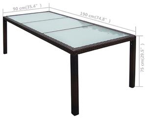 VidaXL barna polyrattan és üveg kerti asztal 190 x 90 x 75 cm