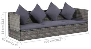 VidaXL szürke polyrattan kerti ágy 200 x 60 cm