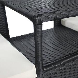 VidaXL fekete kétszemélyes polyrattan kerti kanapé italtartó asztallal