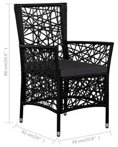 VidaXL 2 db fekete polyrattan kültéri szék párnával