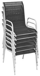 VidaXL 6 db fekete rakásolható acél és textilén kerti szék