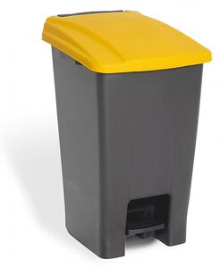 Szelektív hulladékgyűjtő konténer, műanyag, pedálos, antracit/sárga, 70L