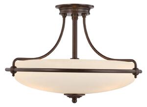 QUOIZEL Griffin mennyezeti lámpa, Ø 53 cm, bronz/opál, térközzel, dimmelhető, Bronz / antik sárgaréz, Nappali / Étkező, fém, Antik