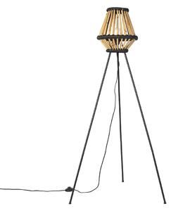 Oosterse tripod vloerlamp bamboe met zwart - Evalin