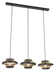 Keleti függő lámpa bambusz fekete hosszúkás 3-fényes - Evalin