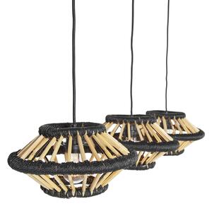 Keleti függő lámpa bambusz fekete hosszúkás 3-fényes - Evalin