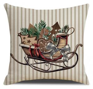 Karácsonyi párnahuzat SLEIGH 45x45 cm, bézs