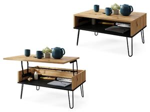 Mazzoni HAIRPIN S-90 Artisan Tölgy/Fekete Matt - MODERN DOHÁNYZÓASZTAL MEGEMELHETŐ ASZTALLAPPAL + TÁROLÓRÉSSZEL + POLCCAL
