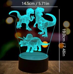 3D LED gyereklámpa három dínó figura éjjeli lámpa gyerekeknek, gyerekszobába