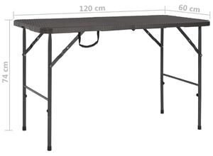 VidaXL barna rattan hatású HDPE összecsukható kerti asztal 120x60x74cm