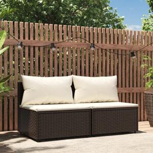 VidaXL 2 db barna polyrattan kerti középső kanapé párnával
