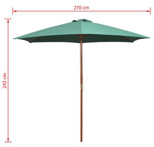 VidaXL zöld napernyő fa rúddal 270 x 270 cm