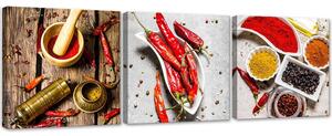 Gario Vászonképek készlet Csípos fuszerek chili paprikából - 3 részes Méret: 90 x 30 cm