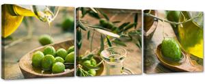 Gario Vászonképek készlet Olívaolaj és zöld olajbogyó - 3 részes Méret: 90 x 30 cm