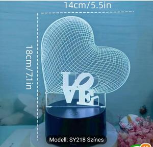 3D figurás LED lámpa, 7 színű éjjeli lámpa LOVE