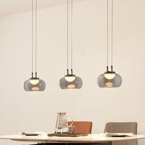 Lucande LED-es függőlámpa Dain, 3-lámpás, füstszürke, üveg, Alu / szürke / cink, Nappali / Étkező, Üveg, Modern