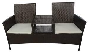 VidaXL barna kétszemélyes polyrattan kerti kanapé italtartó asztallal