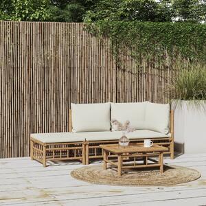 VidaXL 3 részes bambusz kerti ülőgarnitúra krémfehér párnákkal