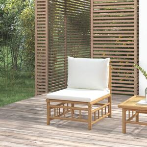 VidaXL bambusz kerti középső kanapé krémfehér párnákkal