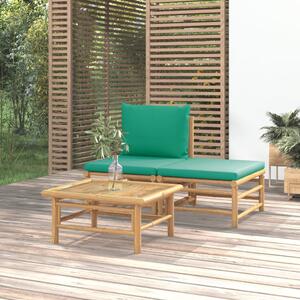 VidaXL 3 részes bambusz kerti ülőgarnitúra zöld párnákkal