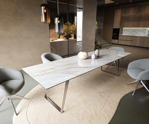DELIFE Étkezőasztal Edge 300x100 cm kerámia onyx pearl rozsdamentes acél ferde