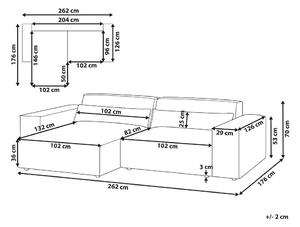 Kombinálható kétszemélyes jobb oldali szürke kárpitozott kanapé HELLNAR