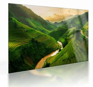Üveg kép - Mu Cang Chai rizsteraszok (70x50 cm)