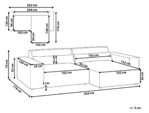 Kombinálható kétszemélyes bal oldali szürke kárpitozott kanapé HELLNAR