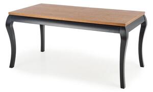 Asztal Houston 1202, Fekete, Sötét tölgy, 76x90x160cm, Hosszabbíthatóság, Természetes fa furnér, Váz anyaga, Bükkfa