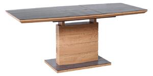 Asztal Houston 1120, Arany tölgy, Sötétszürke, 77x80x140cm, Hosszabbíthatóság, Természetes fa furnér, Edzett üveg, Közepes sűrűségű farostlemez, Közepes sűrűségű farostlemez, Természetes fa furnér