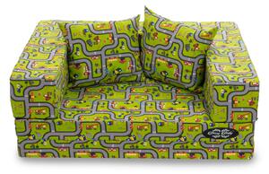 Szivacs kanapéágy - Sunshine gyerek méret - full zöld kisautós