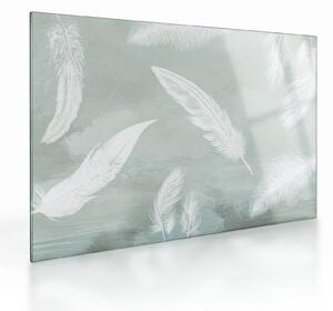 Üveg kép - Fehér tollak (70x50 cm)