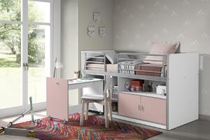 Rózsaszín emeletes ágy asztallal és komóddal Vipack Bonny 90 x 200 cm