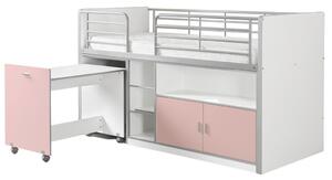Rózsaszín emeletes ágy asztallal és komóddal Vipack Bonny 90 x 200 cm