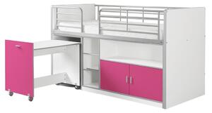 Fukszia rózsaszín emeletes ágy asztallal és komóddal Vipack Bonny 90 x 200 cm
