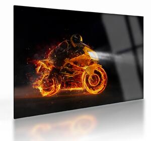 Üveg kép - Motoros lángokkal (70x50 cm)