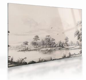 Üveg kép - Vintage tájkép rajz (70x50 cm)